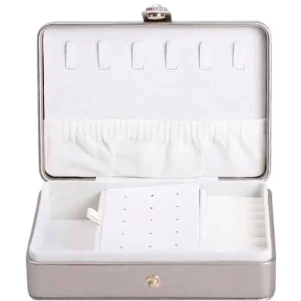 Ящик-органайзер для украшений на кнопке 16х11х4,7 см Белое золото