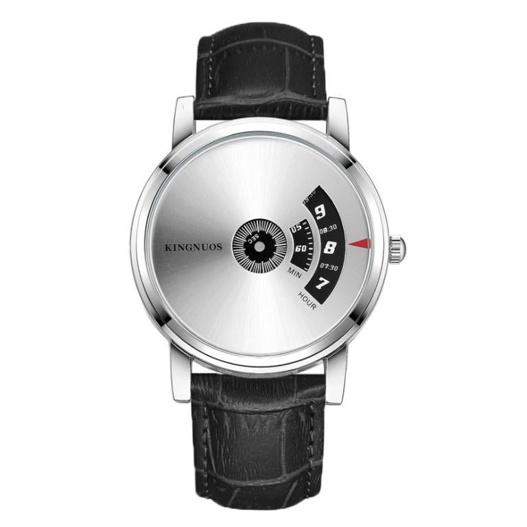 Мужские часы Kingnuos искусственная кожа Черный/Серебро (z049-4)