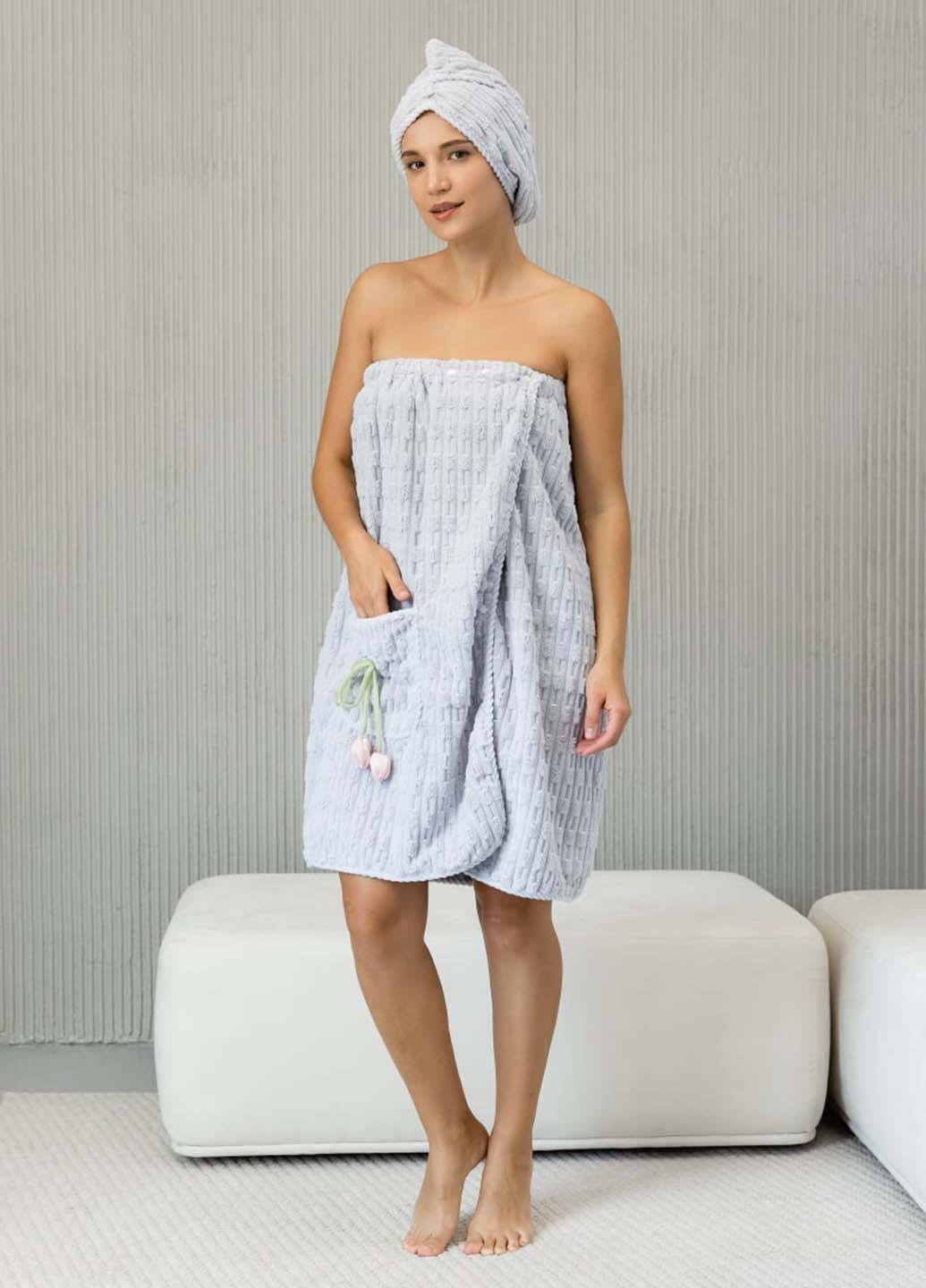 Набор женский полотенце-халат 140х80 см/шапочка микрофибра (183-4)