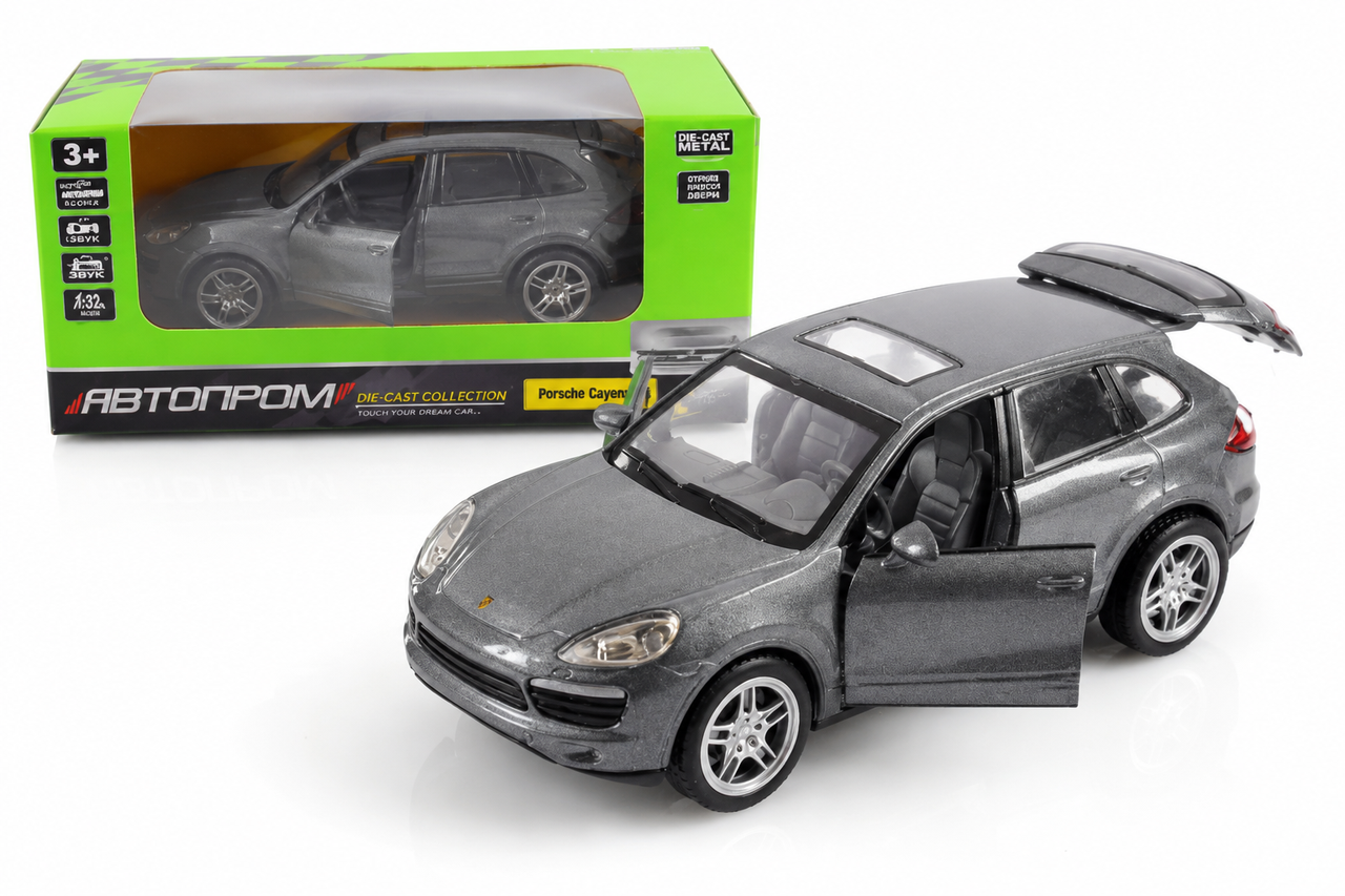 Машинка металлическая Автопром Porsche Cayenne S 68324 1:32 свет/звук Серебристый (2481433774)