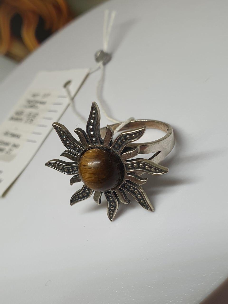 Серебряное кольцо Солнце с камнями тигровый глаз чернение 925 проба (2790932492)