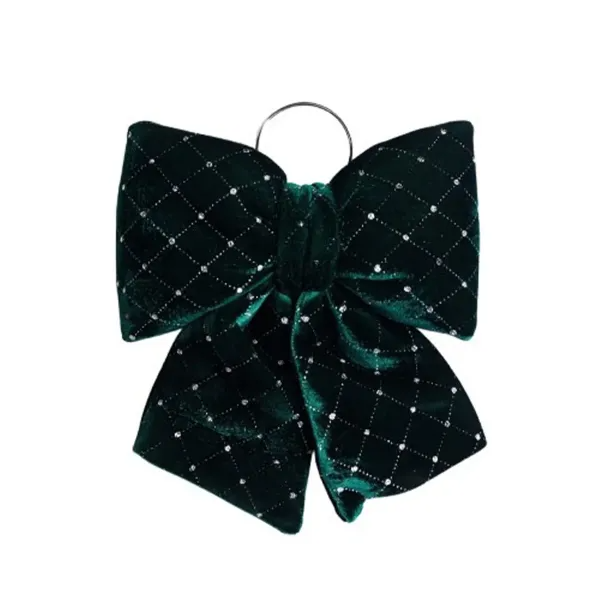 Бант новорічний з геометричним візерунком оксамитовий на ялинку 25х35 см Зелений