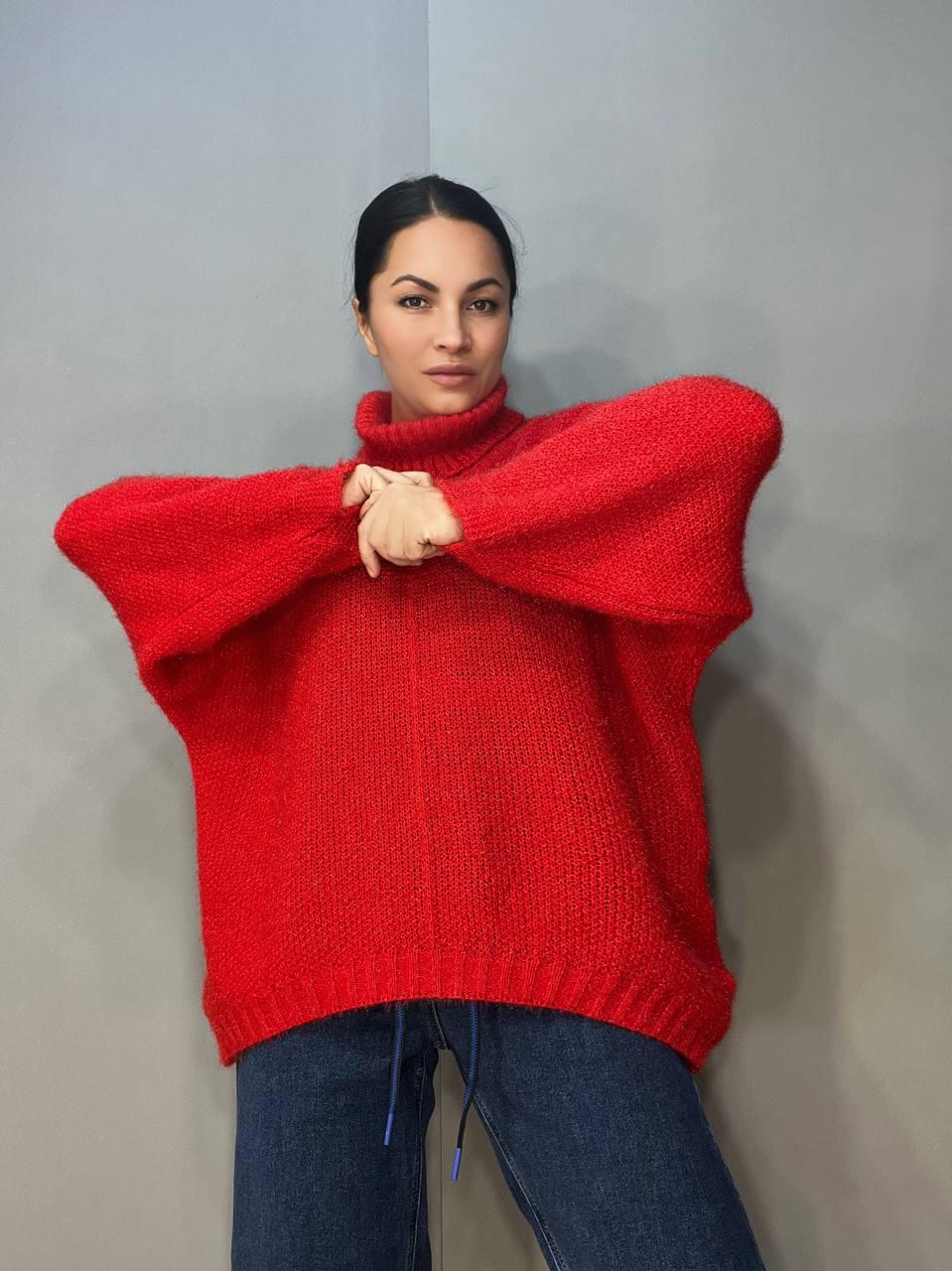 Светр жіночий MY FASHION 3267 павутинка оверсайз широкий комір хомут подовжений р. 44-48 Червоний (3118) - фото 4