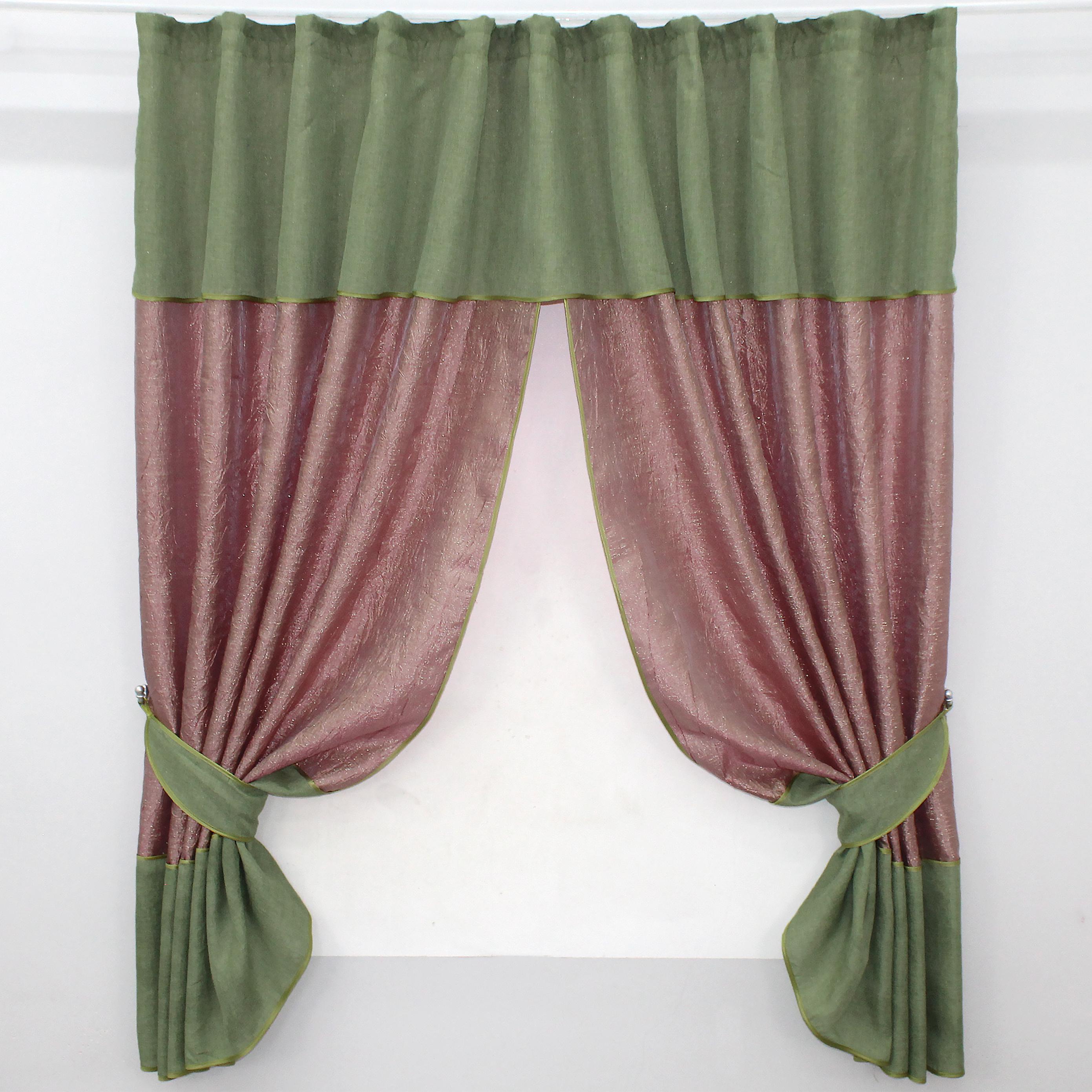 Шторы кухонные VR-Textil № 073к с ламбрекеном и подхватами 270х170 см Розовый/Золотистый/Оливковый (52-0382)