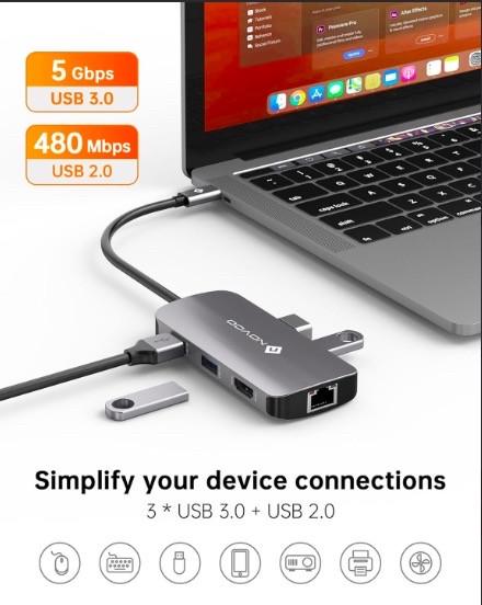 Зарядка для ноутбуков и планшетов MacBook Novoo R7 USB-C 7в1 HDMI 4K USB 3.0 SD/TF PD - фото 3 Зарядка для ноутбуков и планшетов MacBook Novoo R7 USB-C 7в1 HDMI 4K USB 3.0 SD/TF PD - фото 3