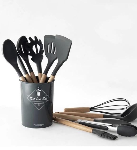 Набір кухонних аксесуарів Good Idea Kitchen stuff силіконовий на підставці 12 предметів Чорний (А36121) - фото 6