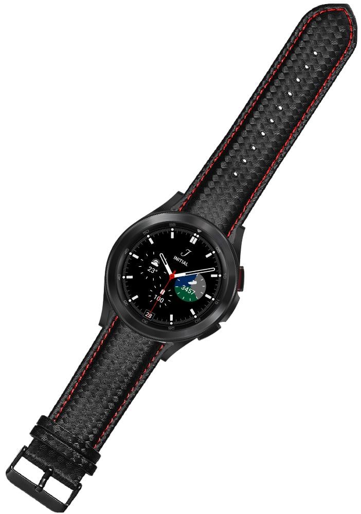 Ремінець шкіряний Carbon для Galaxy Watch 4 Classic 46 мм Black/Red (22968-44)