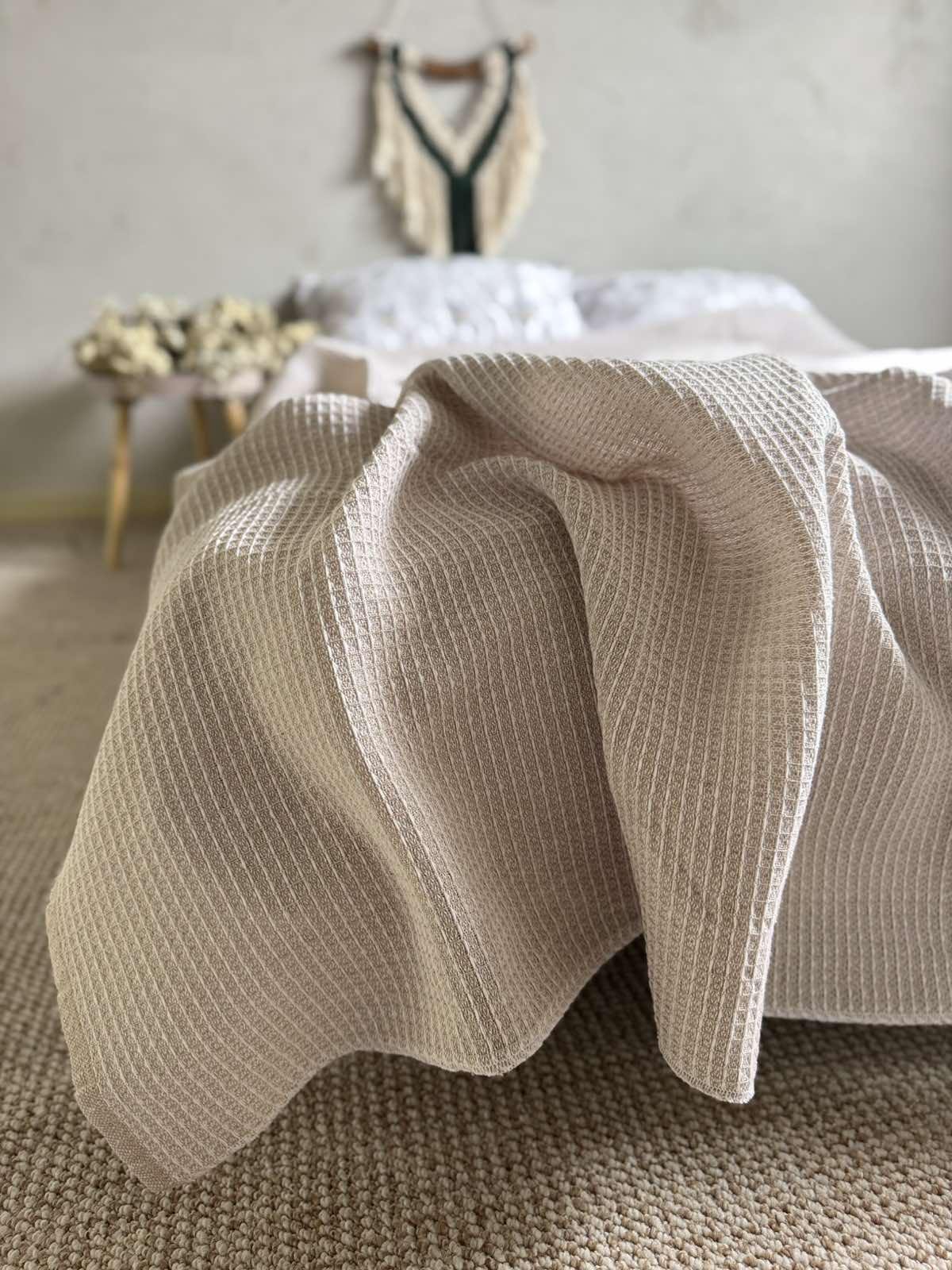 Простынь вафельная ZEINTEX хлопчатобумажная 200х220 см Бежевый (26416466) - фото 6