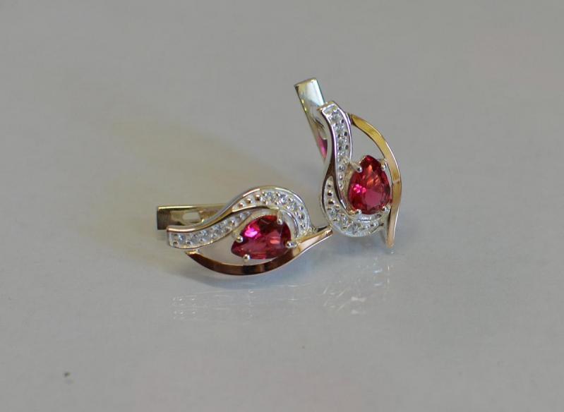 Серебряные серьги Sil с элементами золота 078s-5 Рубин (Sil-921)