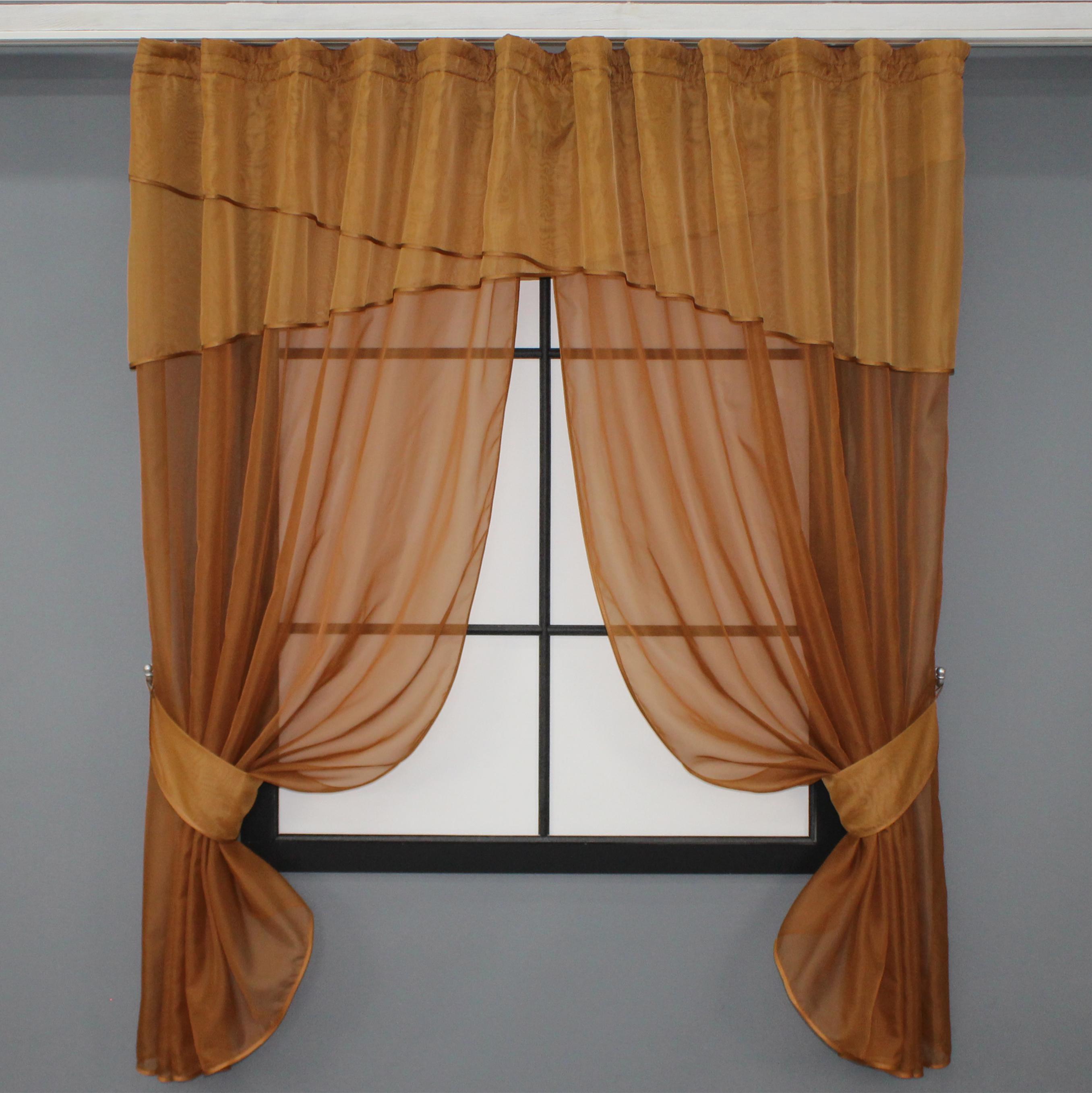 Шторы кухонные VR-Textil № 091к с ламбрекеном и подвязками 270х170 см Коричневый/Кофейный (52-0805)