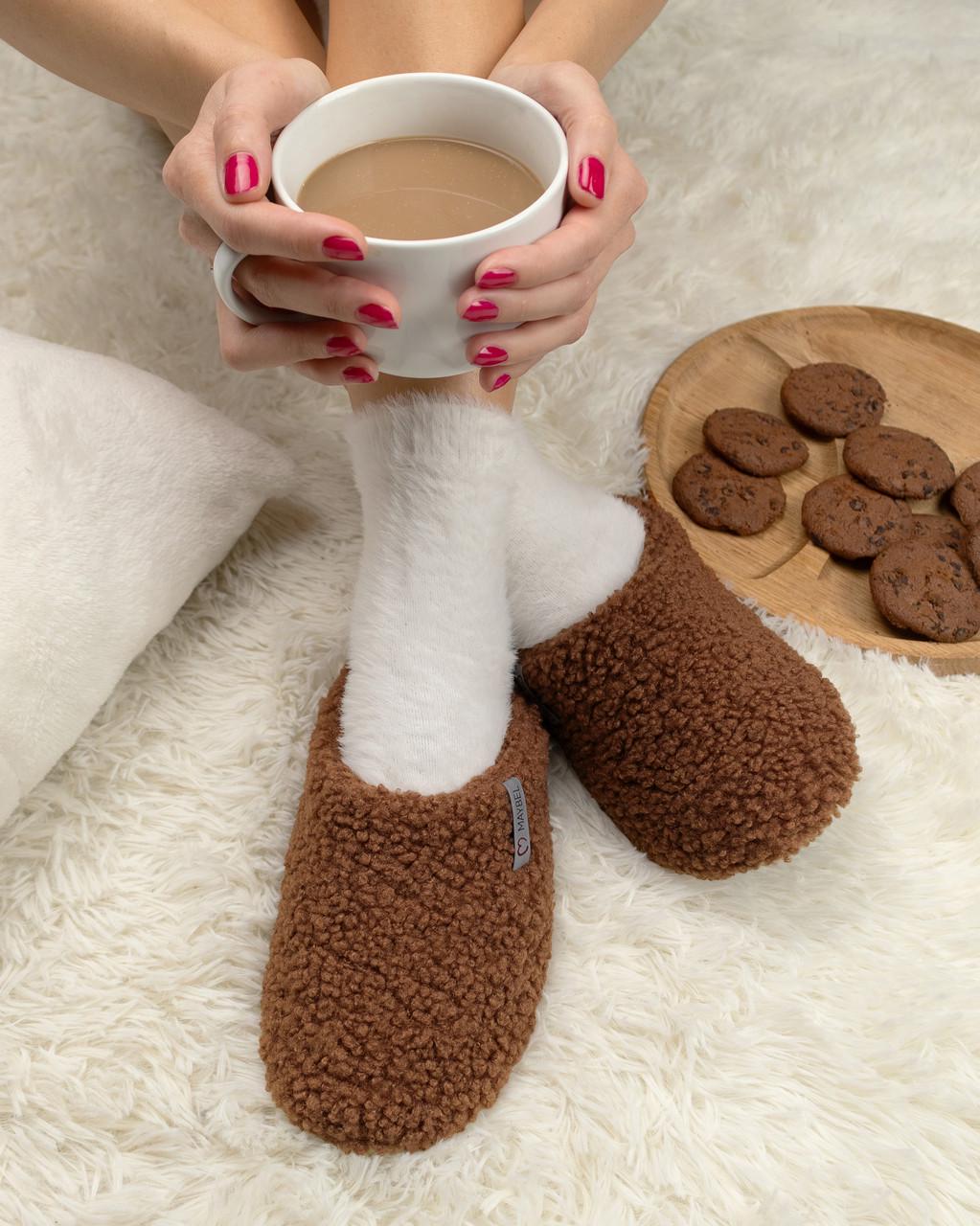 Тапочки домашние тедди закрытые Шоколадный