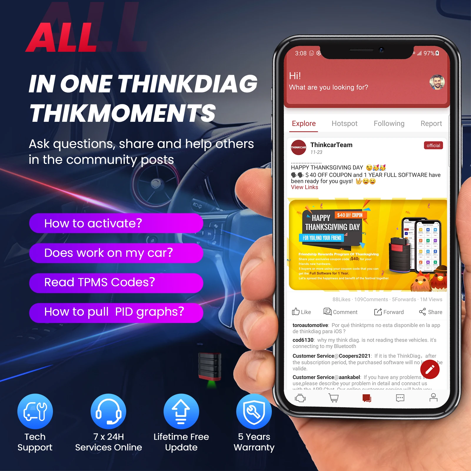 Автомобильный сканер Thinkcar Mini Bluetooth OBD2 Black (82275) - фото 8 Автомобильный сканер Thinkcar Mini Bluetooth OBD2 Black (82275) - фото 8