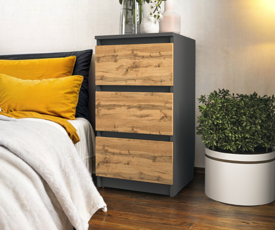 Тумба прикроватная Tobi Sho Heidi T-216 на три ящика для спальни 400х758х398 мм Антрацитовый/Аппалачи
