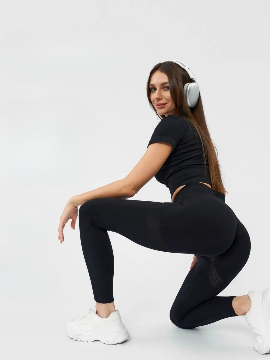 Лосини Push Up жіночі для дому з високою талією та ефектом Push Up повсякденні однотонні M Чорний (70124M) - фото 5