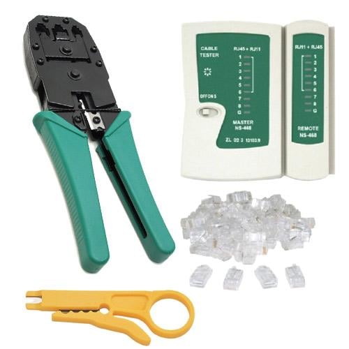 Набор сетевика RJ-45 обжимка/кримпер/тестер 100 шт. Green (495498)