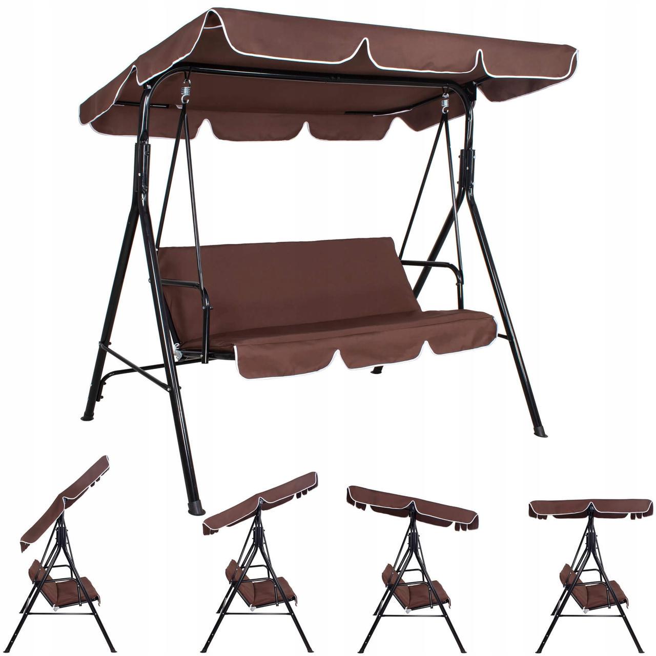 Гойдалка-диван садова з навісом Springos Luna GS0018 тримісна 150x170 см Коричневий - фото 4