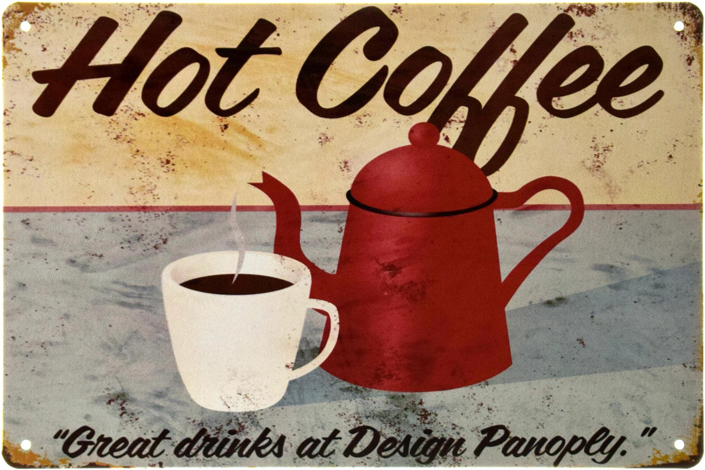 Табличка металлическая Горячий Кофе/Hot Coffee Design Panoply 20x30 см