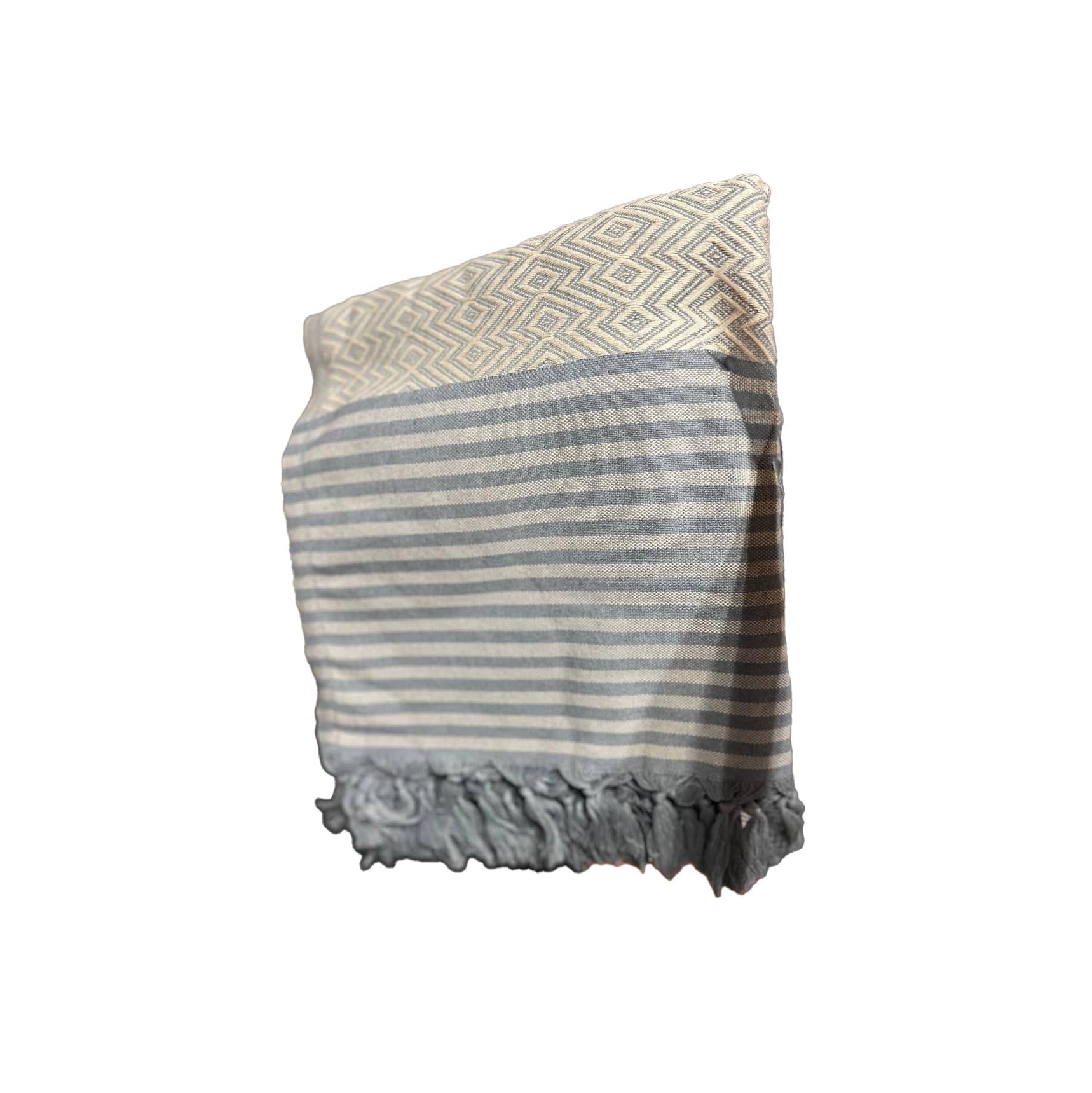 Покрывало хлопковое на кровать бахрома 200х250 см Синий (П4К-turkish-pled-002-05)