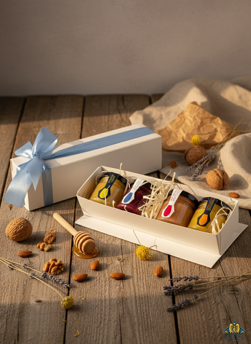 Подарунковий набір крем-медів Brave Honey 4x50 г у крафтовій упаковці (brv-set-4-50)