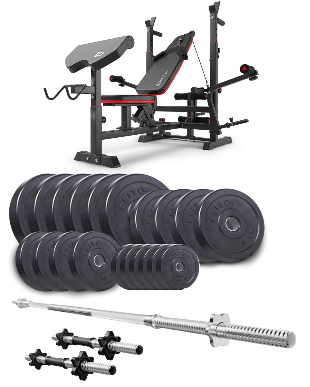 Набор Elitum Titan HS-1075 Pro со скамьей/штангой/гантелями 109 кг (4455)