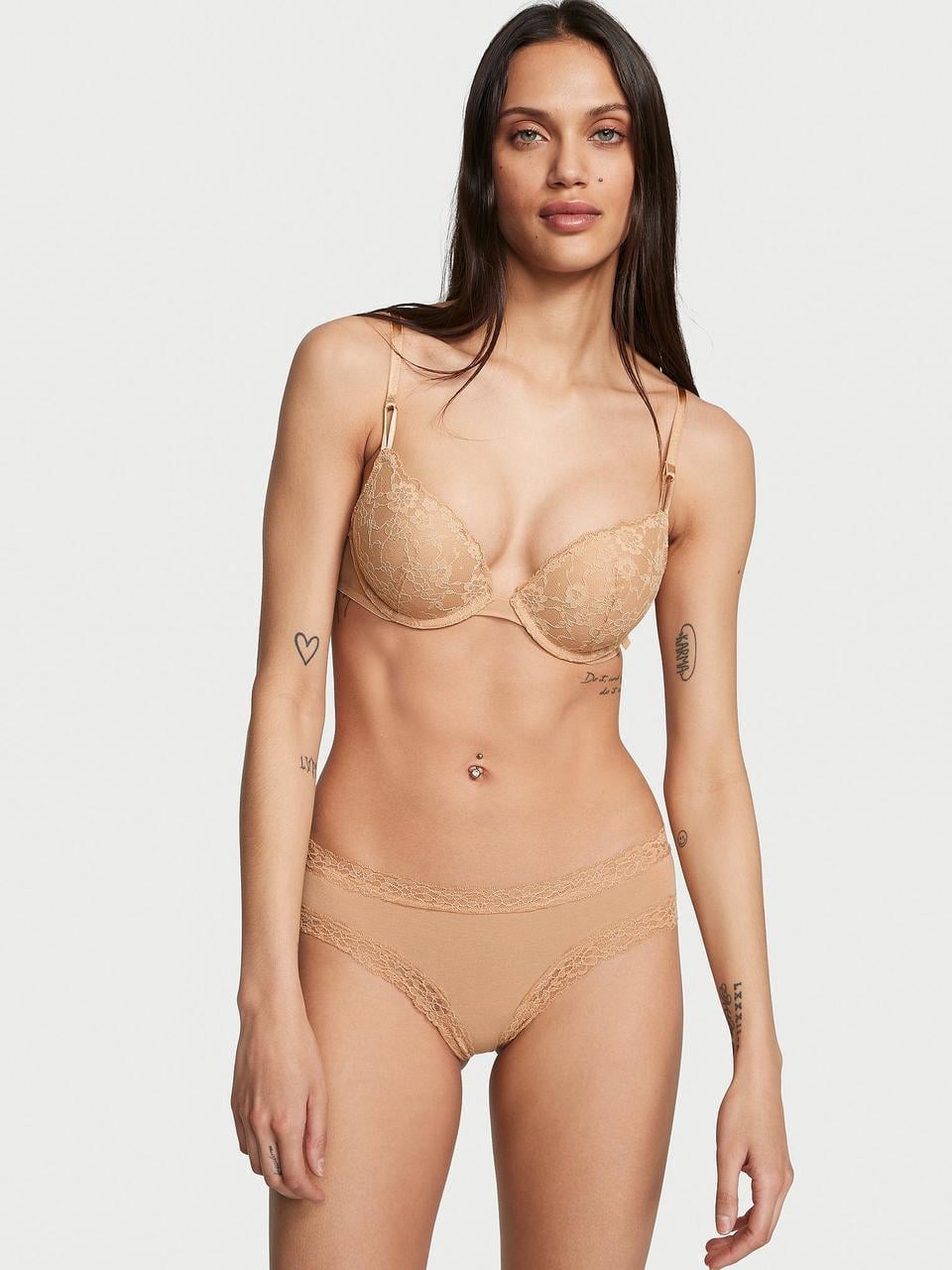 Трусики жіночі Victoria's Secret Lace-Waist Cotton Cheeky XS Бежевий (2615287016)