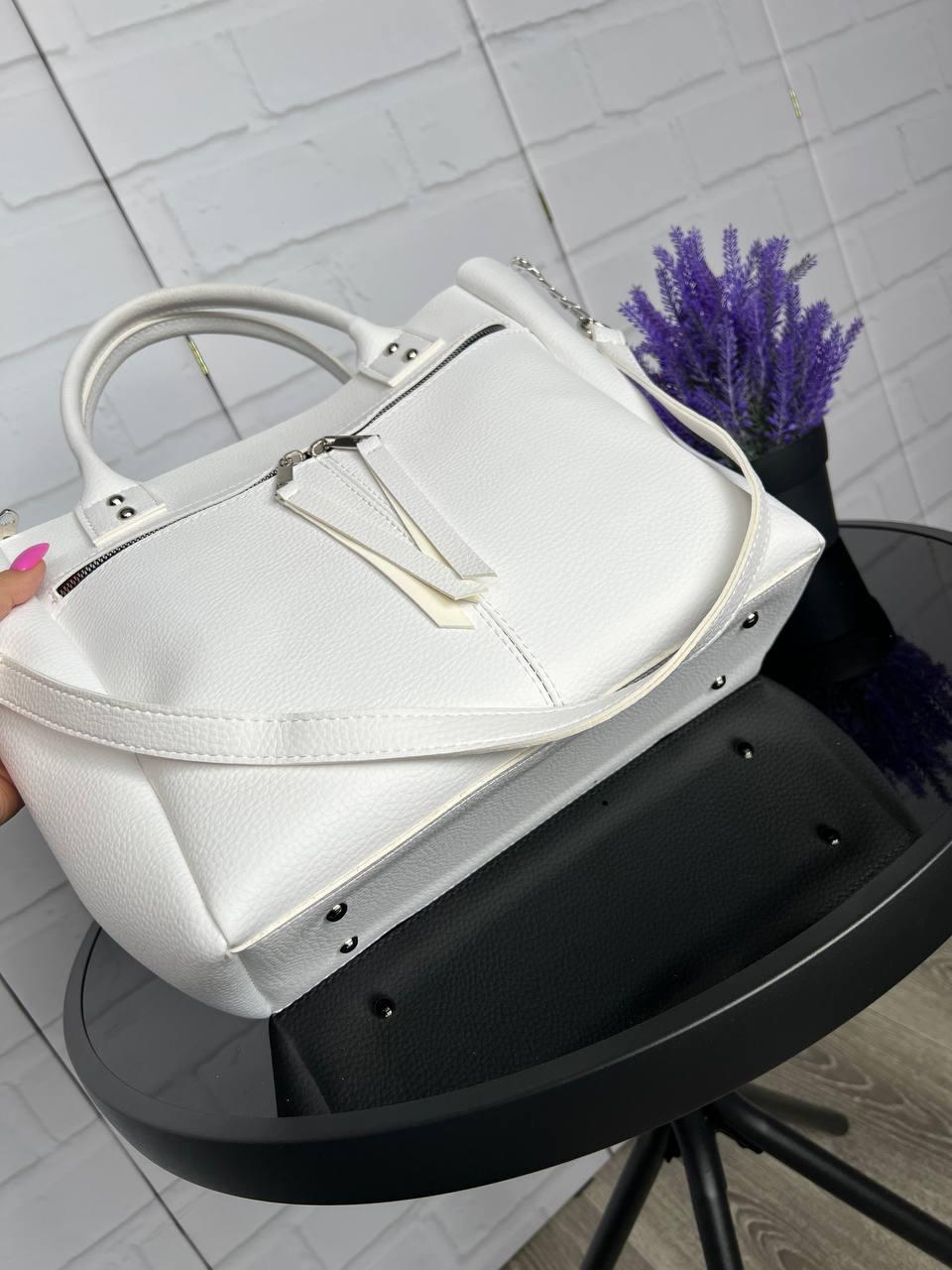 Сумка женская шопер через плечо из экокожи большая качественная для документов Белый - фото 5