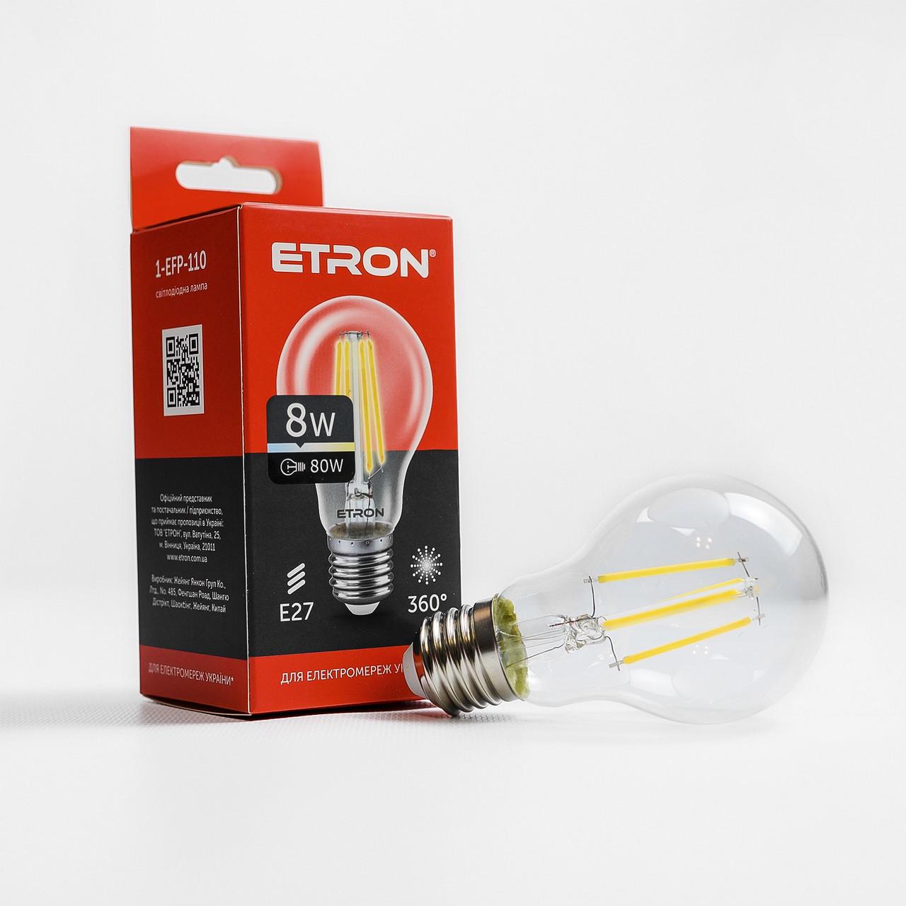 LED лампа ETRON Filament 1-EFP-110 A60 8W 4200 K E27 Прозорий