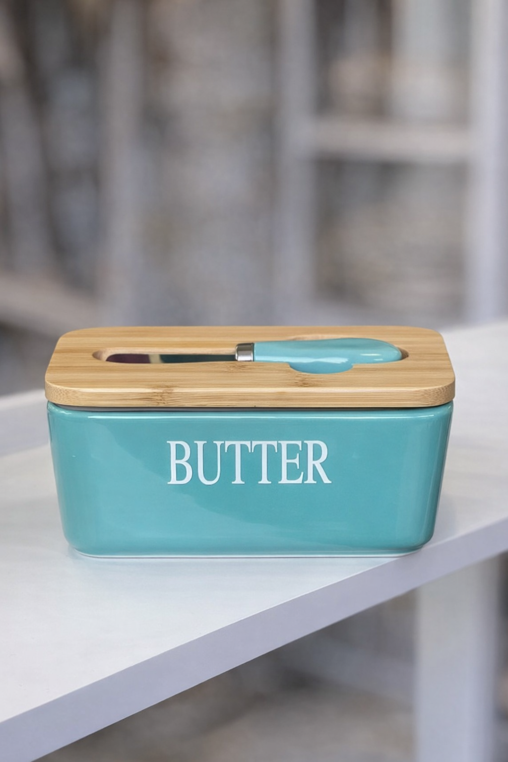 Масленка керамическая с бамбуковой крышкой и ножом Butter Голубой (О8030-144-3)