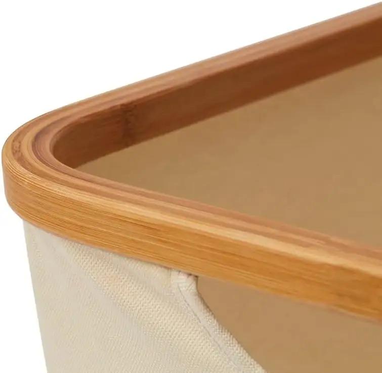 Комплект контейнеров для хранения белья складной бамбуковый тканевый с ручками Бежевый - фото 3