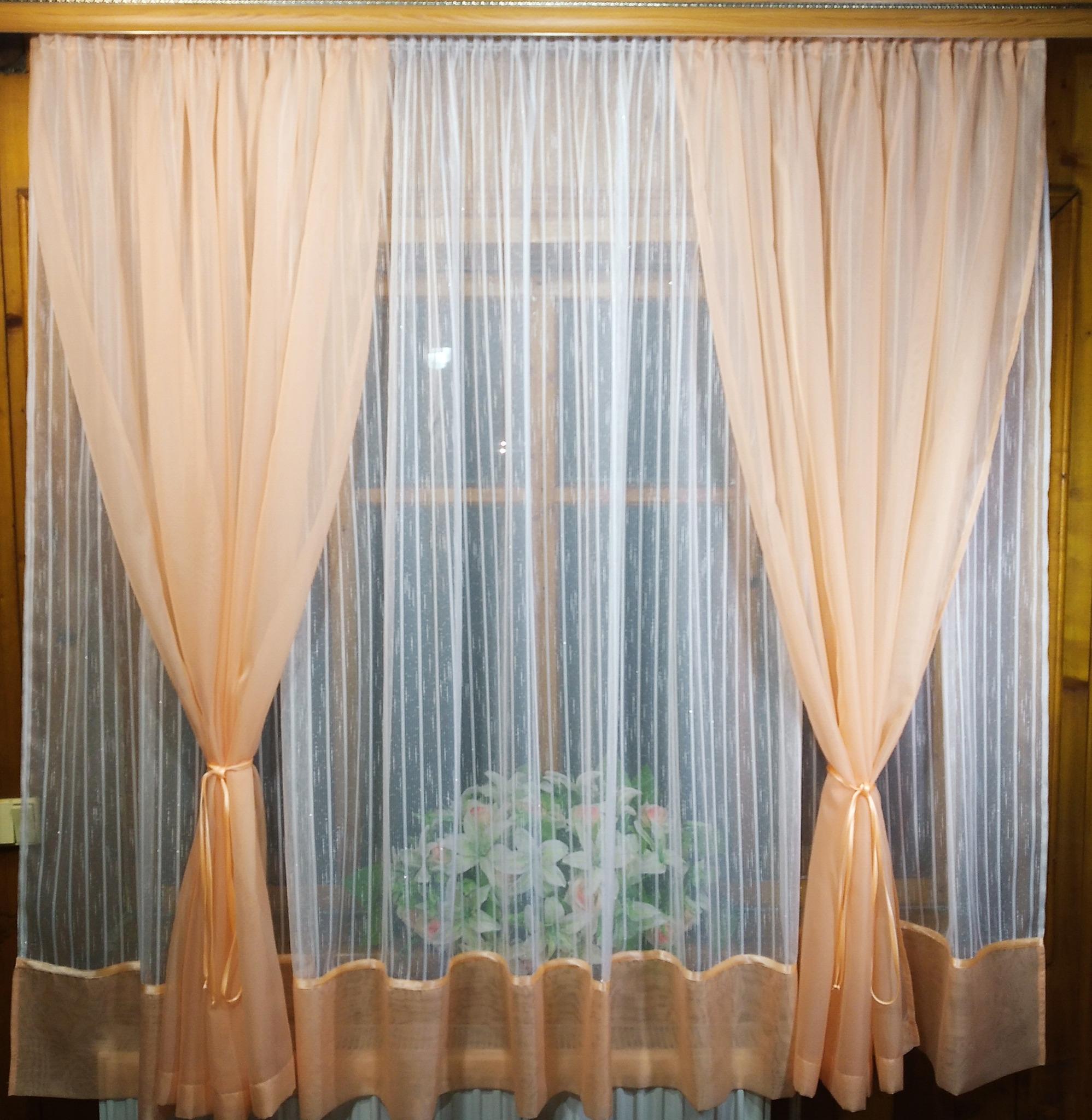 Занавеска кухонная Элизабет вертикальная лен полоса Персиковый (1635707875)