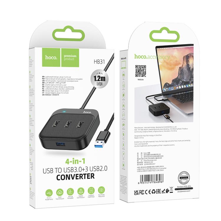 Хаб-USB Hoco Easy 4-in-1 converter 5 Вт 4 USB 1,2 м Чорний - фото 4