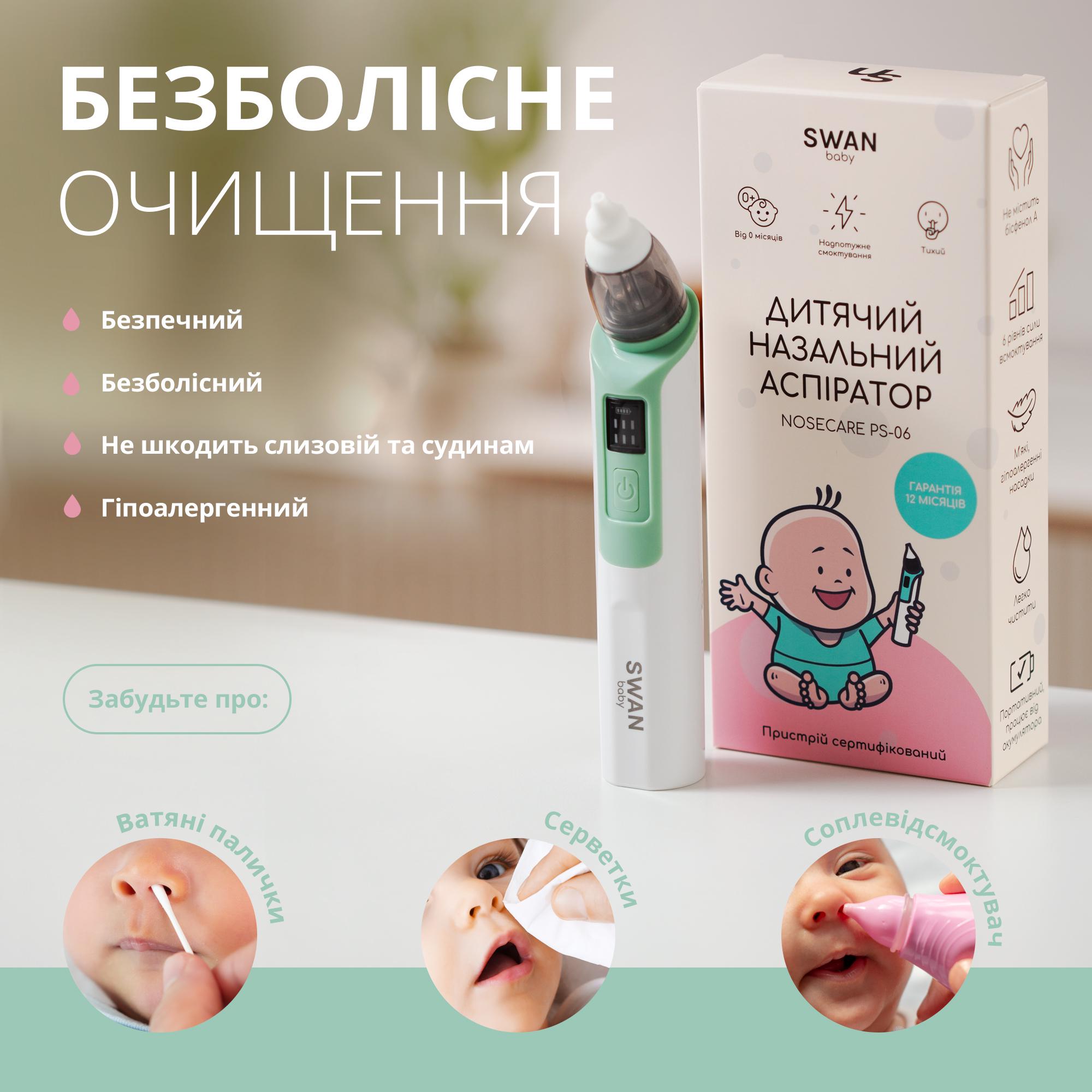 Аспиратор назальный электрический Swan Baby NoseCare PS-06 6 режимов Белый (61772882) - фото 2