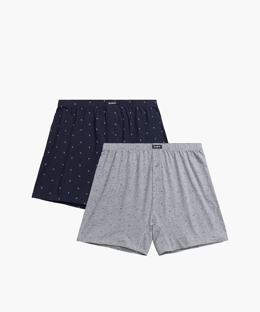 Набір трусів боксерів чоловічих Atlantic 2MBX-072 вільного крою з ширінкою на ґудзиках 2 шт. M Сірий/Темно-синій (2596974104)