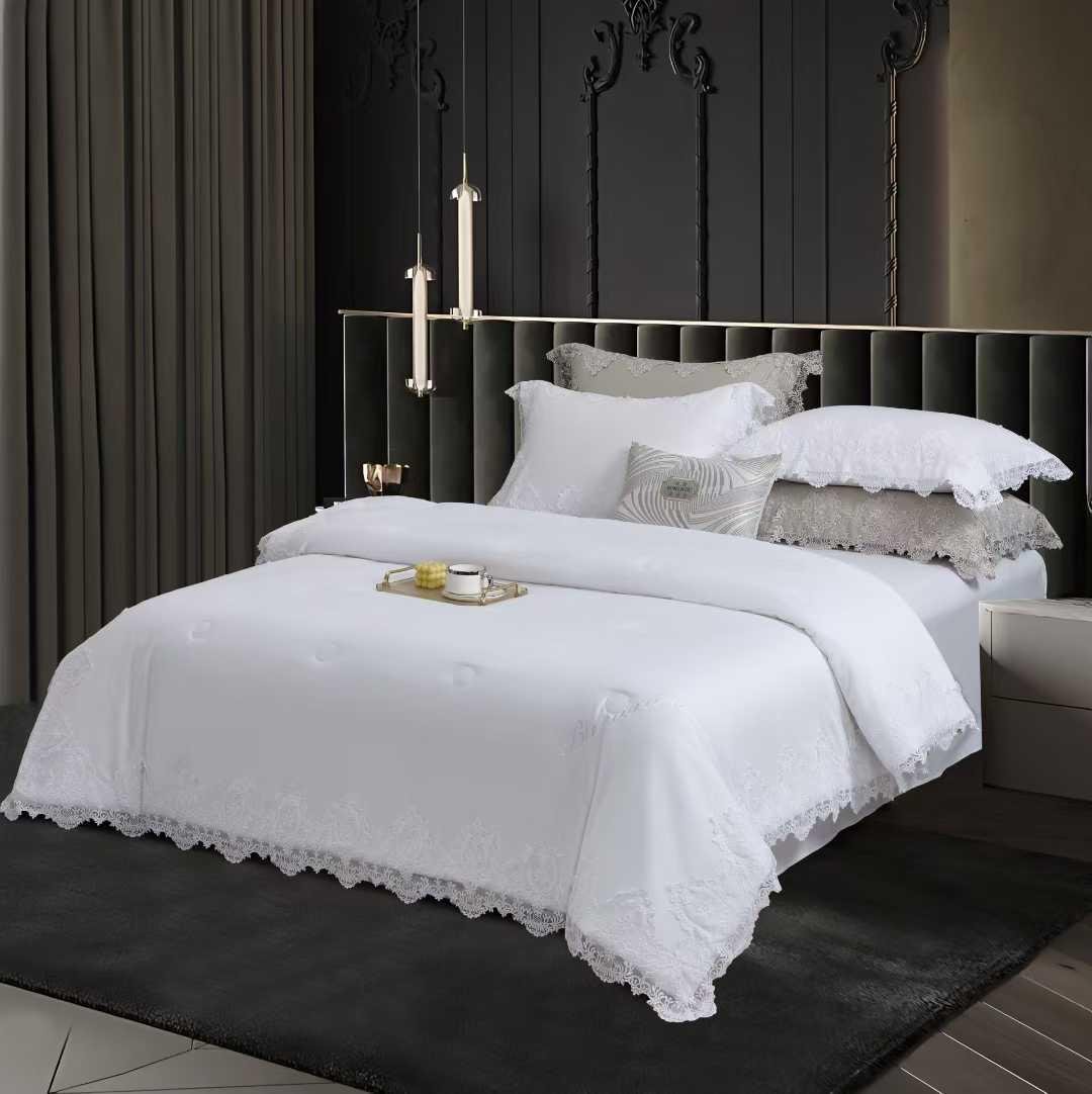 Комплект постільної білизни з ковдрою з мереживом євро (70128) - фото 1 Комплект постільної білизни з ковдрою з мереживом євро (70128) - фото 1