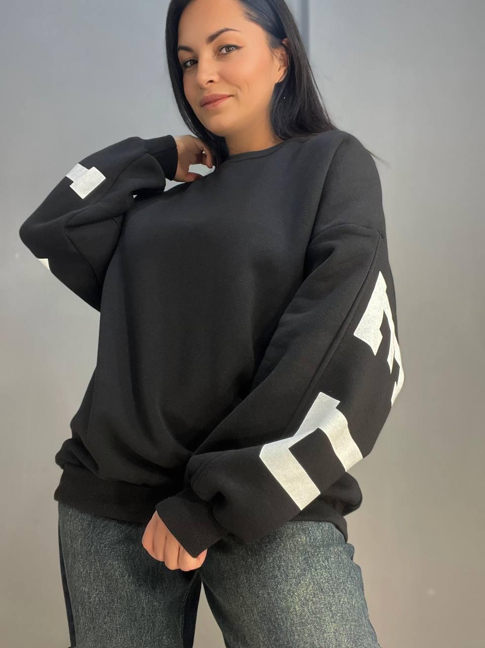 Світшот жіночий DAVRAS 6000 PLEASED подовжений утеплений на флісі OS Чорний (1246) - фото 4 Світшот жіночий DAVRAS 6000 PLEASED подовжений утеплений на флісі OS Чорний (1246) - фото 4