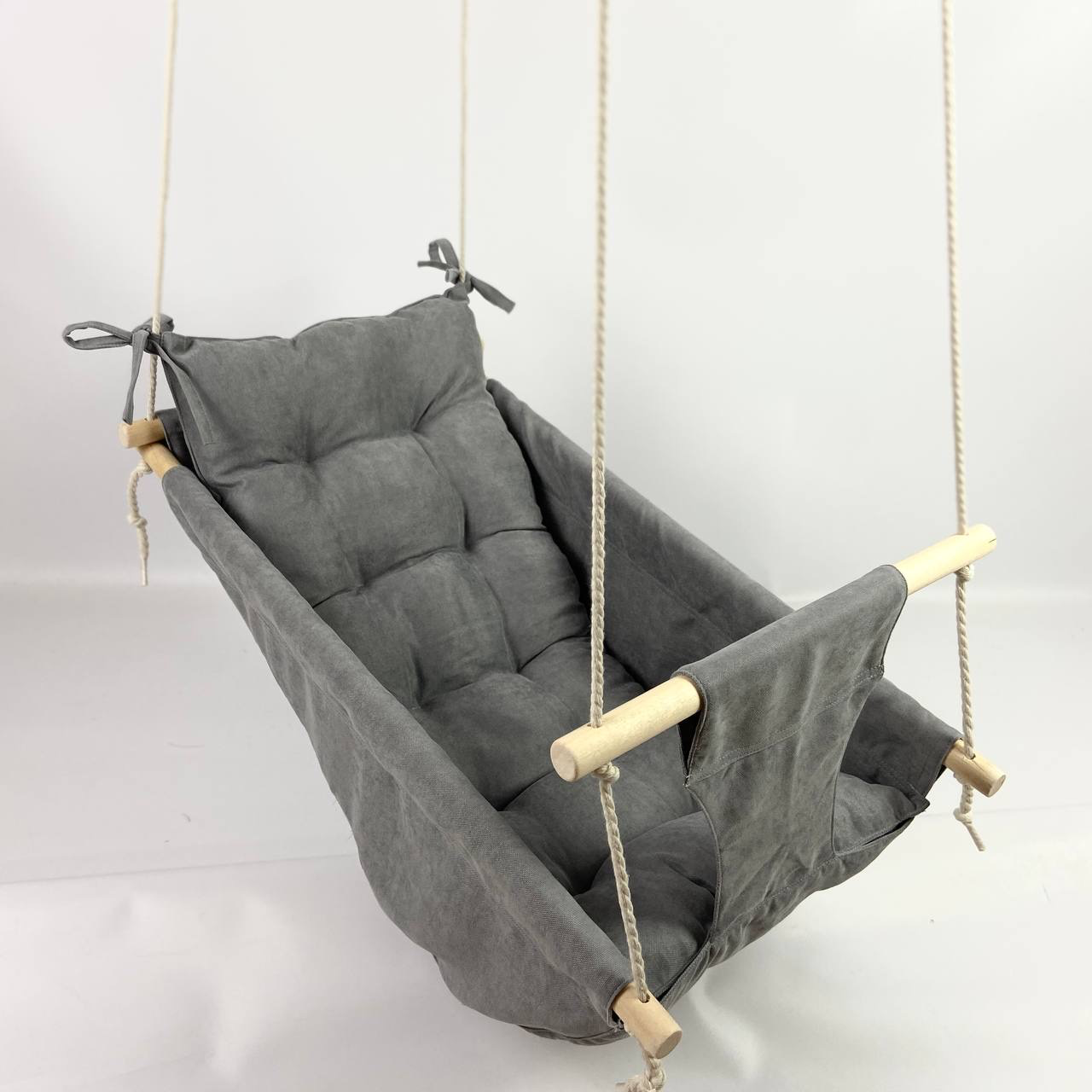 Подвесные детские качели Колыбель из микровелюра Серый (gs-8685)