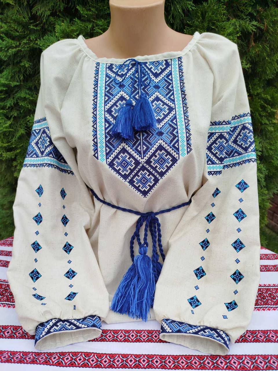 Вишиванка жіноча Орнамент на льоні р. 58 Світло-бежевий (29378393)