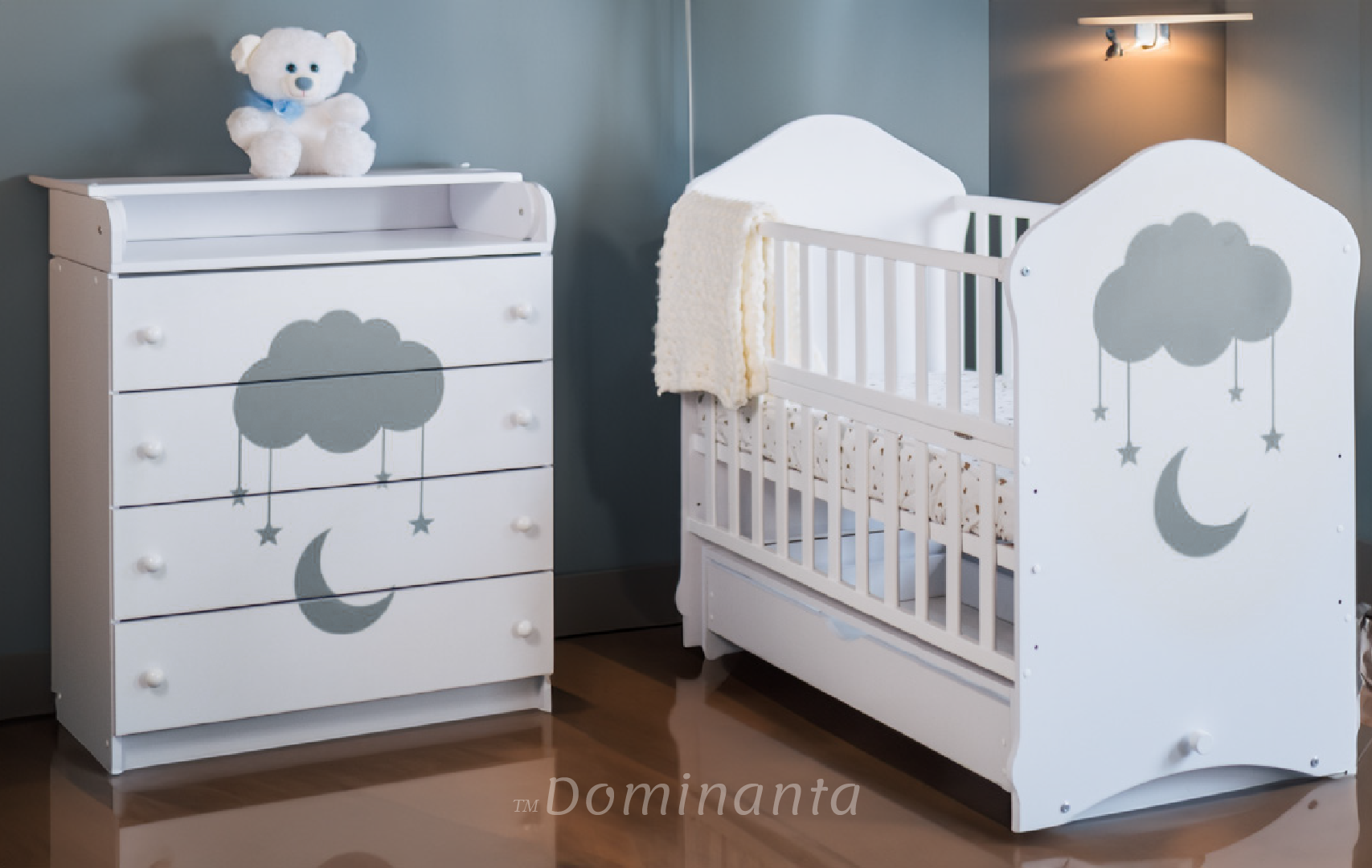 Комплект детской мебели Dominanta Кроватка детская и пеленальный комод Белый/Серый (Компл. ХМ) - фото 2 Комплект детской мебели Dominanta Кроватка детская и пеленальный комод Белый/Серый (Компл. ХМ) - фото 2