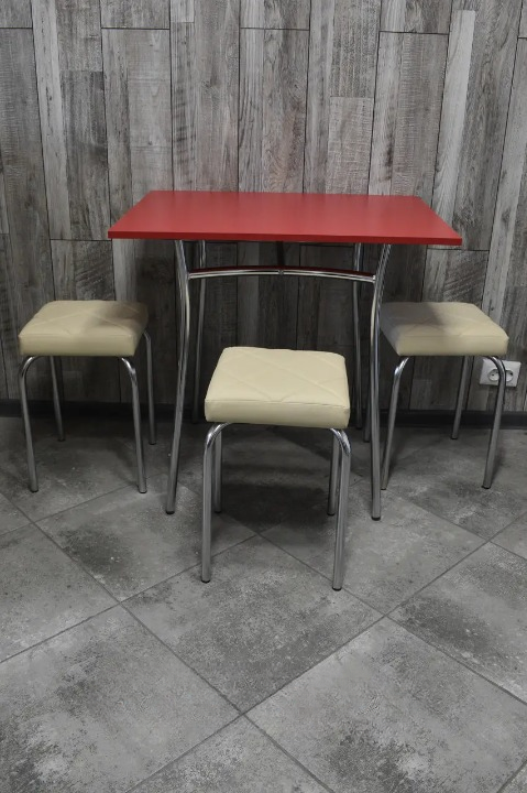 Комплект кухонний Tutty Lux Trio стіл/табурет 3 шт. Червоний/Молочний/Хром 60х80х75 см