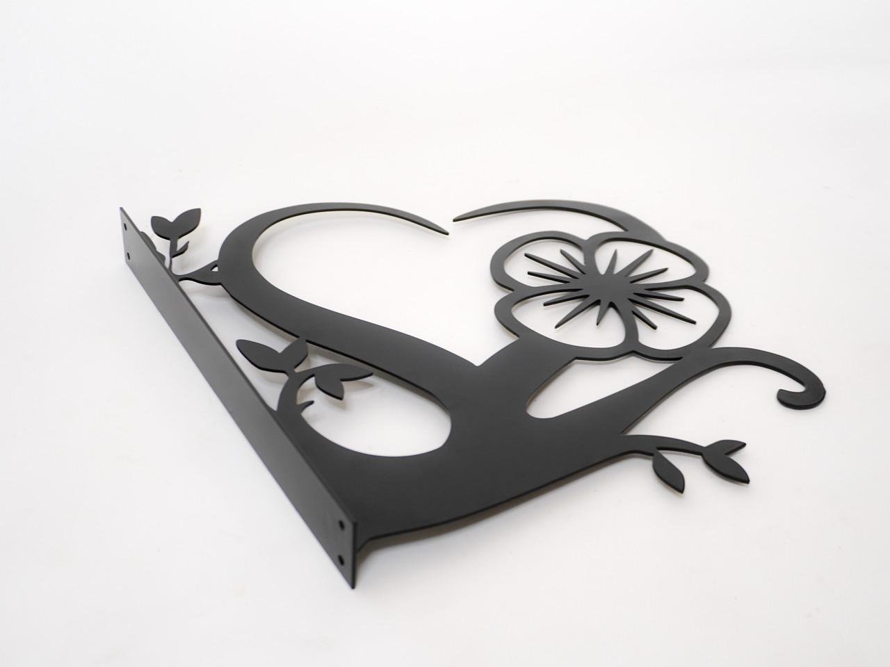 Кронштейн Сердце для кашпо с цветами метал Черный (М013) - фото 3