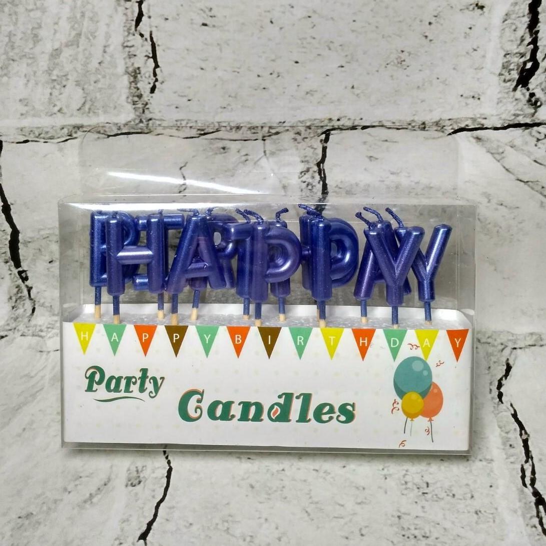 Свечи в торт буквы Happy birthday перламутровые Синий (9018-1)