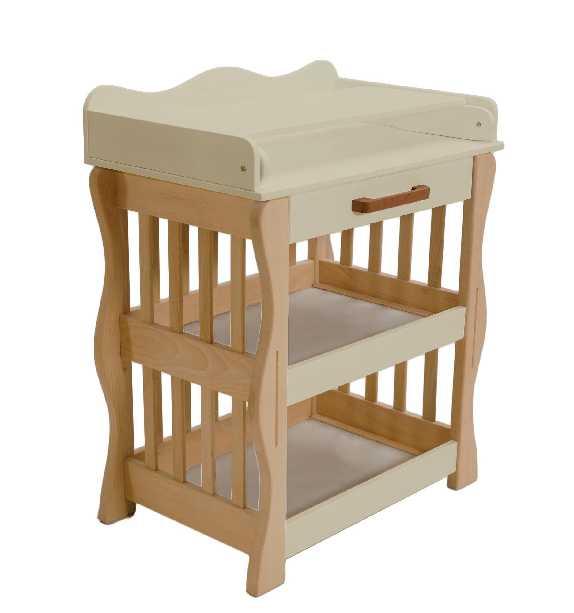 Пеленальный столик Goydalka ROYAL откидной с ящиком дерево бук/ДВП 53х80х100,6 см Слоновая кость/Натуральный (7B23-2,9-1,2)