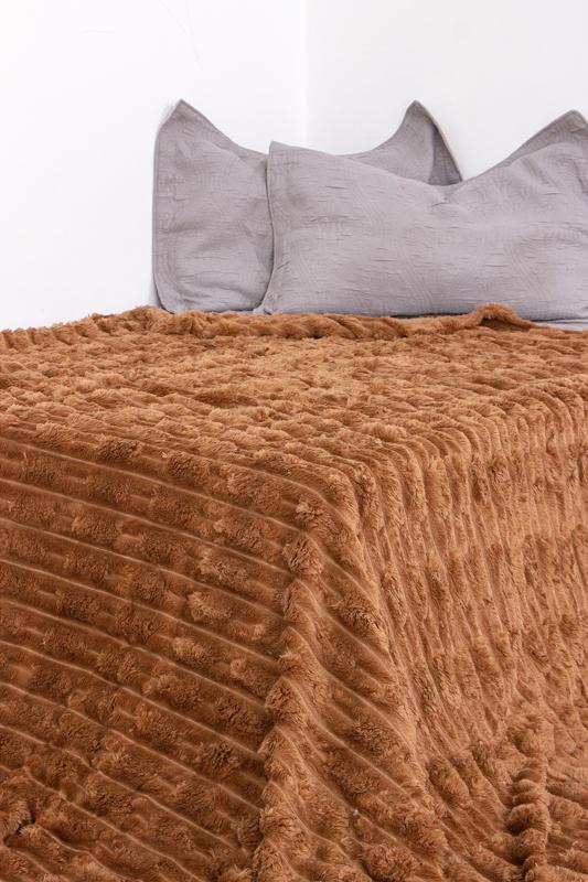 Покривало велюрове однотонне з рубчастою структурою Носи Своє 200х230 см Капучино (18710)