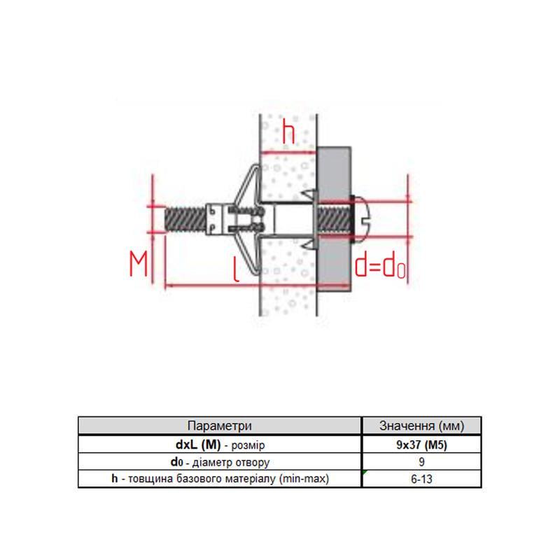 Анкер для гипсокартона с крюком Metalvis MOLLY-L М5 9х37 мм захват 6-13 мм оцинкованная сталь 50 шт. (92E8O000092E80537L) - фото 2