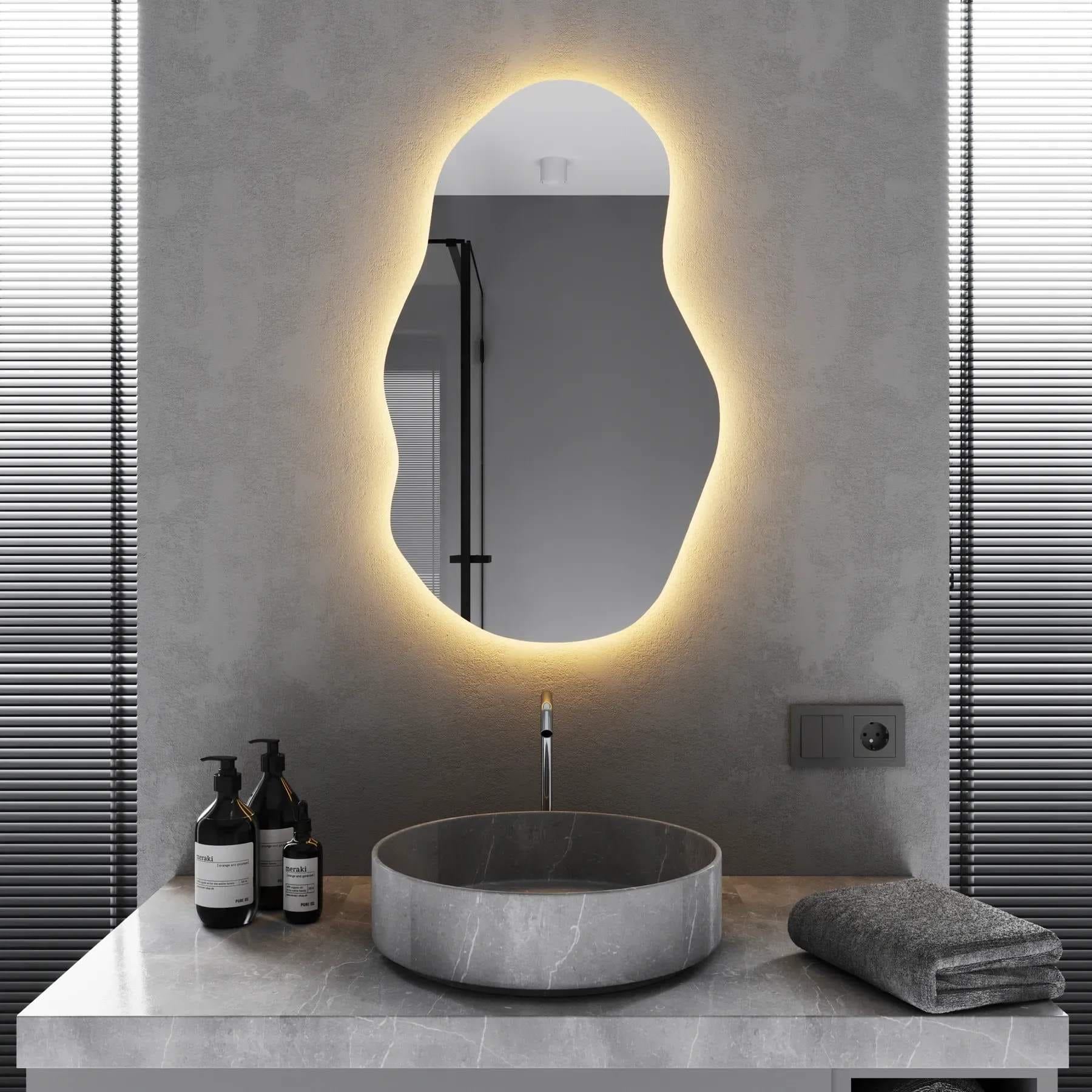 Зеркало для ванной комнаты Mironiks Flame фигурное с фоновой LED-подсветкой 900x500 мм (FR-MRKS-313245)