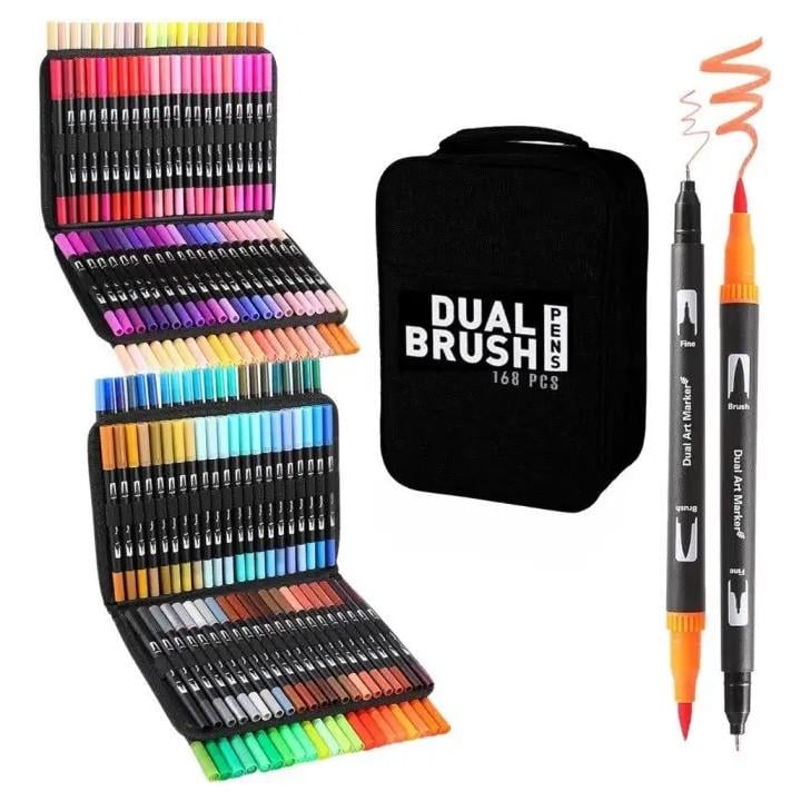 Набор двусторонних маркеров для скетчинга Black Dual Brush Pens на водной основе в сумке 168 шт. (3_05675) - фото 2 Набор двусторонних маркеров для скетчинга Black Dual Brush Pens на водной основе в сумке 168 шт. (3_05675) - фото 2