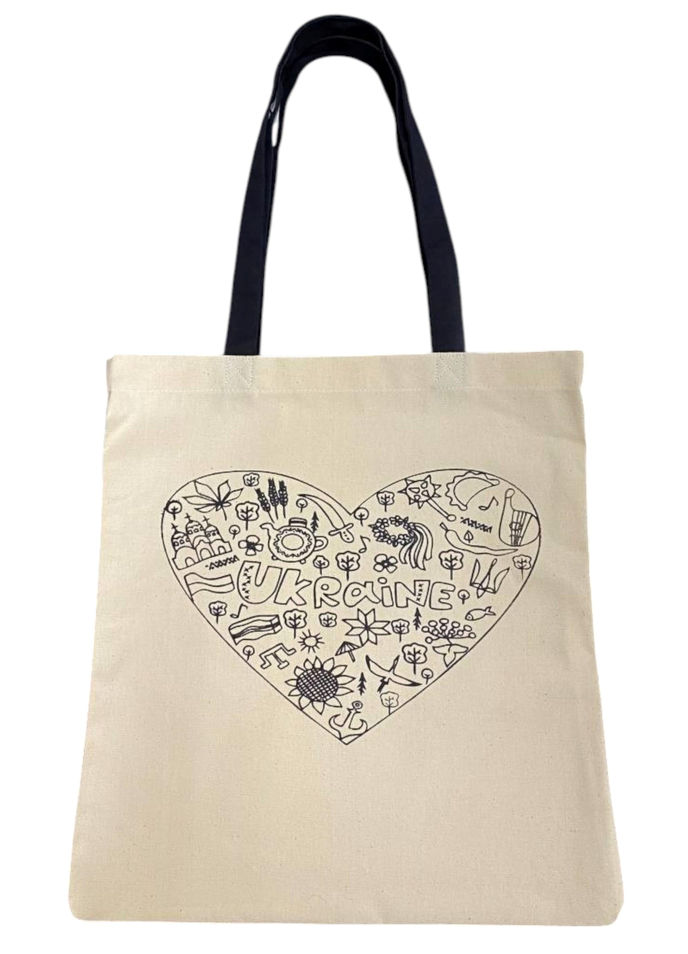 ЕКО сумка-шопер TIRA Серце з чорною ручкою 140 г/кв. м (18197290)