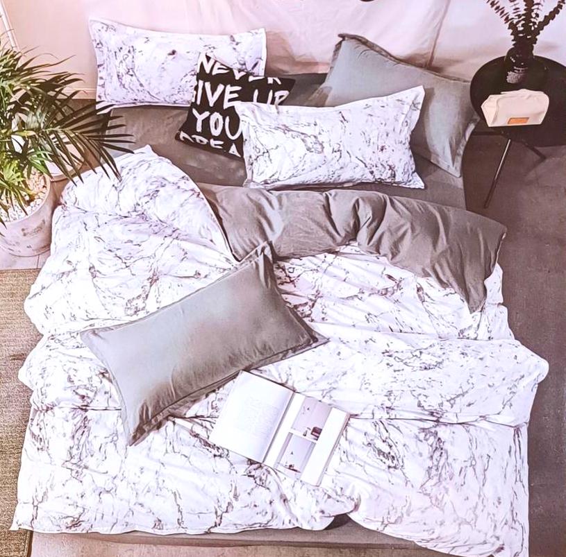 Комплект постельного белья Luna Home Мрамор хлопок 9984766 Белый с графитным (DR010373)