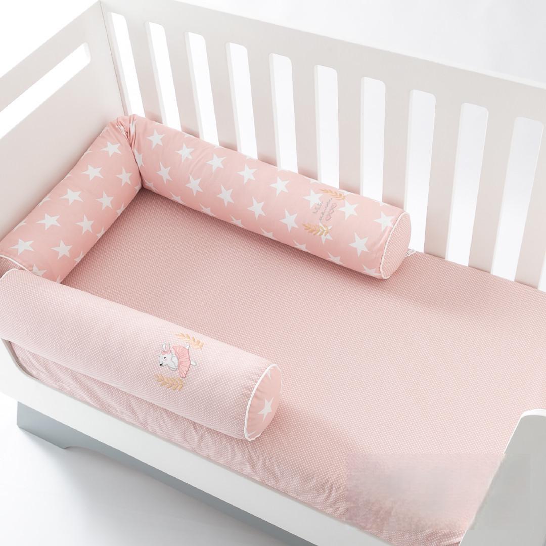 Набор бортик-валик в кроватку IDEIA Papaella хлопок звезда/горошок 120x15/60x15 см Пудровый (26434009)