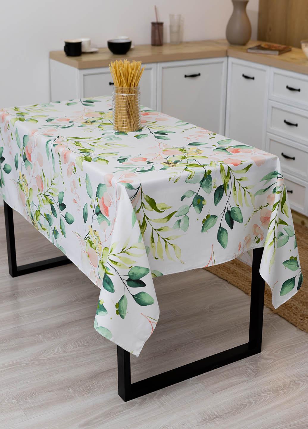 Скатерть с тефлоновым покрытием Листочки зеленые 1,2х1,5 м/4 салфетки